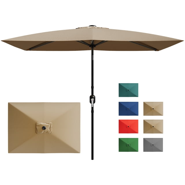 Garvee 10' x 6.5' Rectangular Patio Umbrella with Crank & Push Button Tilt,6 Sturdy Ribs, Brown