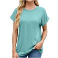 thumbnail image 1 of Plebaso T-Shirts à Manches Courtes Retroussées à Col Rond pour Femmes, Couleur Unie, Coupe Ample, Décontractés, d'Été, Basiques, 1 of 7