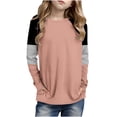 thumbnail image 1 of Posijego Girls Striped Long Sleeve Shirts Kids Round Neck Color Block Tunic Tops Spring T-Shirts Size 4-14 Years, 1 of 6