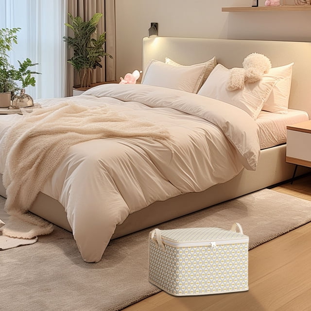 Home Textile Storage Solutions for Living Room and Bedroom - Extra Large Wavy Grey Heavy Duty Cloth Organizer Bags for Moving Durable Capacity Blanket Bags with Handles