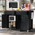 thumbnail image 2 of Euroco Farmhouse Kitchen Island with Power Outlet, Kitchen Storage Island with Drop Leaf, Spice Rack and Drawers, Rolling Kitchen Cart with Wheels, White, 2 of 25