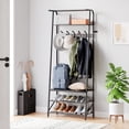 thumbnail image 1 of Modern Hall Tree with Bench & Shoe Storage – Metal Frame, 5 Single Row Hooks, Multifunctional Entryway Organizer for Hallway, Bedroom or Entry, Single Row Hook,Black, 1 of 7