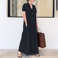 thumbnail image 1 of Jusqu'à 65 % de Réduction! Robes de Mode Été pour Femmes 2024 Grande Taille Décontractée Aguichant Col Rond Uni et Manches Courtes Robe à Boutons, 1 of 6