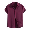 thumbnail image 2 of zanvin Summer Tops, Men Casual Solid Turndown Short Sleeve Button Closure Shirt Hawaii Blouse, 2 of 3