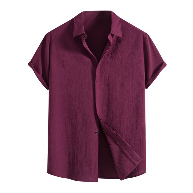 Birdeem Men Casual Solid Turndown Short Sleeve Button Closure Shirt Hawaii Blouse