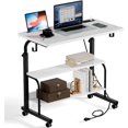 thumbnail image 1 of Side Table Living Room  inches Laptop Desk  Adjustable Work Stand Mobile Side Desk with Multifunctional Charging Station &amp; Hook  Portable Workstation Student Small Snack Table, 1 of 6