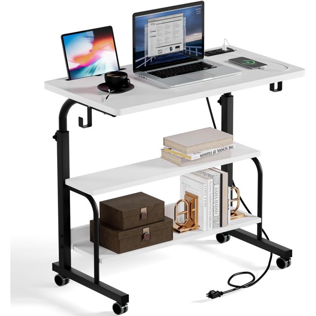Side Table Living Room inches Laptop Desk Adjustable Work Stand Mobile Side Desk with Multifunctional Charging Station & Hook Portable Workstation Student Small Snack Table