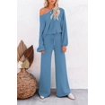thumbnail image 4 of ORUYROP Ensemble de Pull 2 Pcs pour Femmes Haut Court à Manches Longues et Pantalon Large, 4 of 7