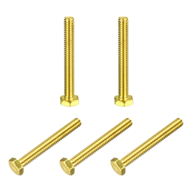 Unique Bargains Brass Hex Bolts, 1/4-20x2' 5 Pack Fully Thread Grade 4.8 Machine Screws