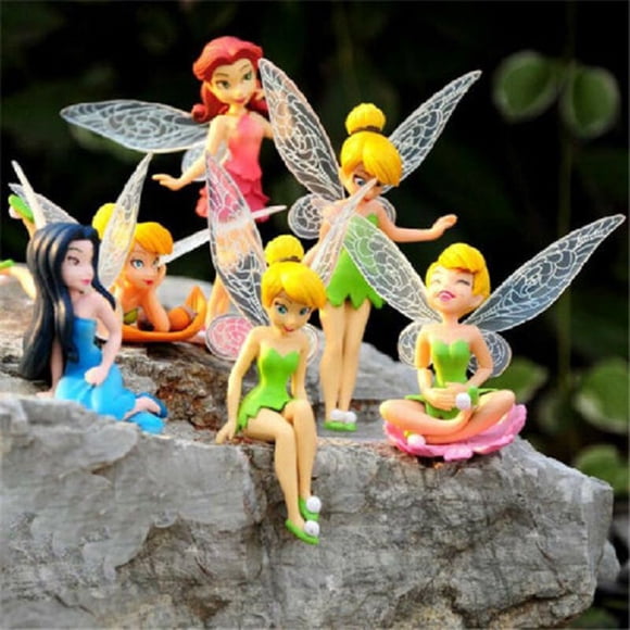 Amyove 6pcs Doll Tinker Bell Fairy Adorable Princess Figures Birthday Cake Home Office Decoration For Kids Toys