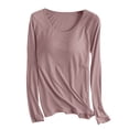 thumbnail image 2 of RKSTN Pyjama pour Femmes Mode Couleur Unie Col Ras du Cou Léger avec Soutien-Gorge Rembourré Intégré Manches Longues Tenue de Nuit Confortable Automne Mode Hiver Décontracté une Pièce Haut de Nuit, 2 of 3
