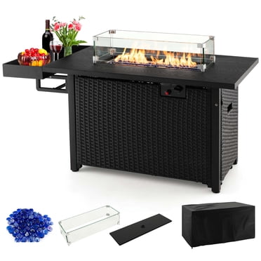 Costway 52" Outdoor Gas Fire Pit Table Patio Propane Firepit with Cover 50,000 BTU Black