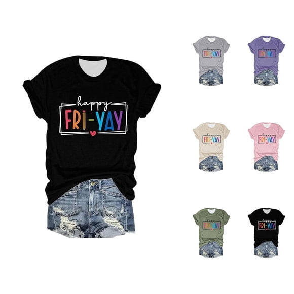 Happy Friday Teacher Womens T Shirts 2026 Summer Fashion Short Sleeve Crewneck Funny Friday Weekend Graphic Tees