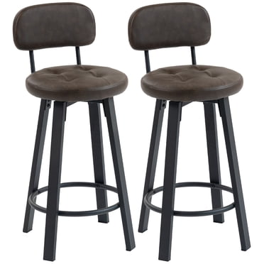 HOMCOM Bar Stools Set of 2, Swivel Counter Height Barstools Brown