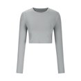 thumbnail image 3 of Yuyuzo Hauts de Sortie pour Femmes Chandails à Manches Longues Col Rond Crop Top Décontracté Ajusté T-Shirts Basiques, 3 of 5