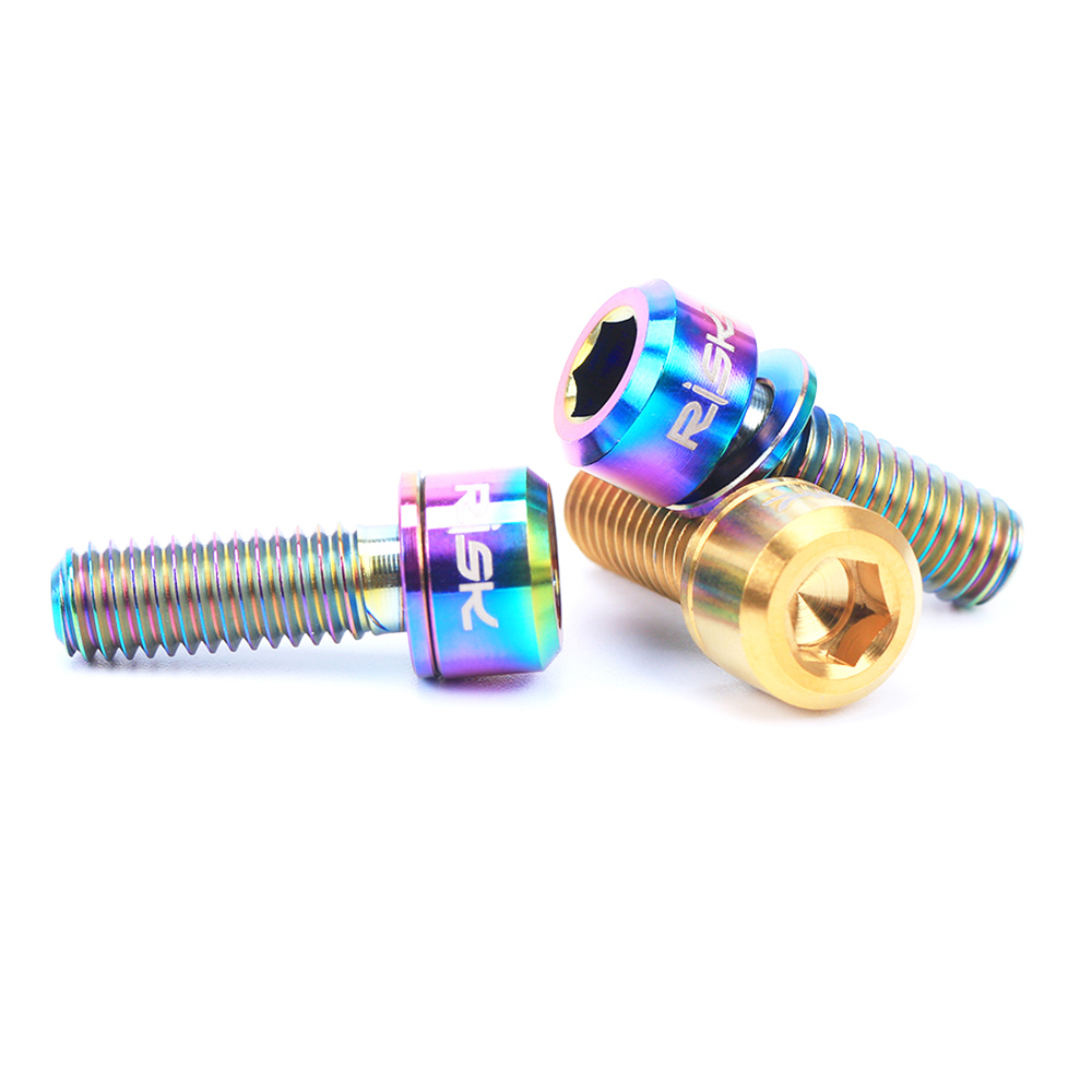 Screw RISK 4PCS M6×1820mm Titanium Ti Bolts Screws for MTB Disc Brake Caliper with Adaptor Spacer