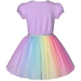 thumbnail image 2 of Girls Dress Purple Short Sleeve Rainbow Tulle Skirt Birthday Party 4 Years, 2 of 6