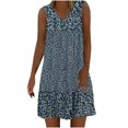 thumbnail image 2 of Weiqiqre Robes de Travail pour Femmes, Robe Mini d'Été Décontractée pour Femmes à Col en V, Imprimée, Sans Manches, Plissée, 2 of 6