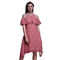 thumbnail image 1 of Bimba Pink Floral Printed Womens Ruffle Front Cold Shoulder Swing Shift Dress - X-Large, 1 of 1