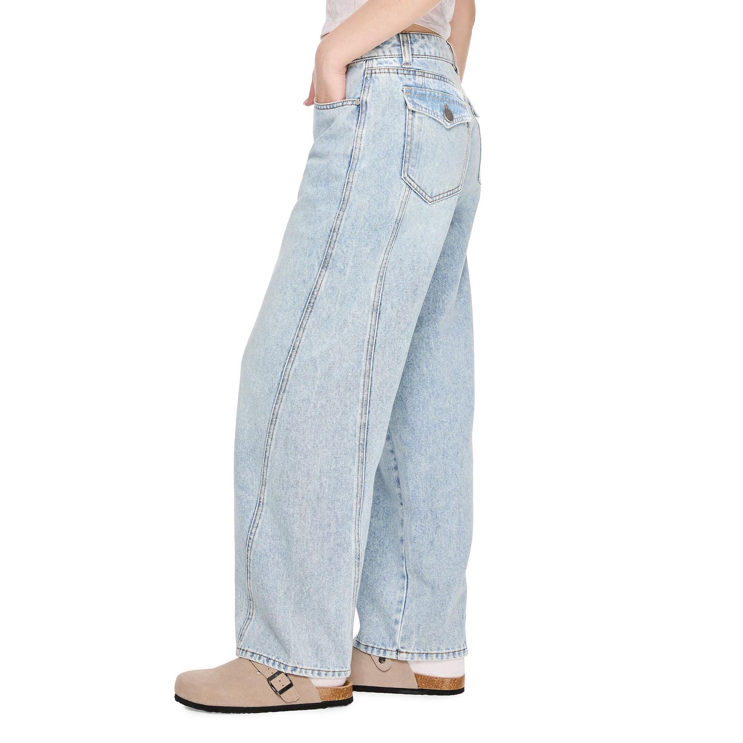Jean coupe baril à coutures apparentes No Boundaries pour femmes