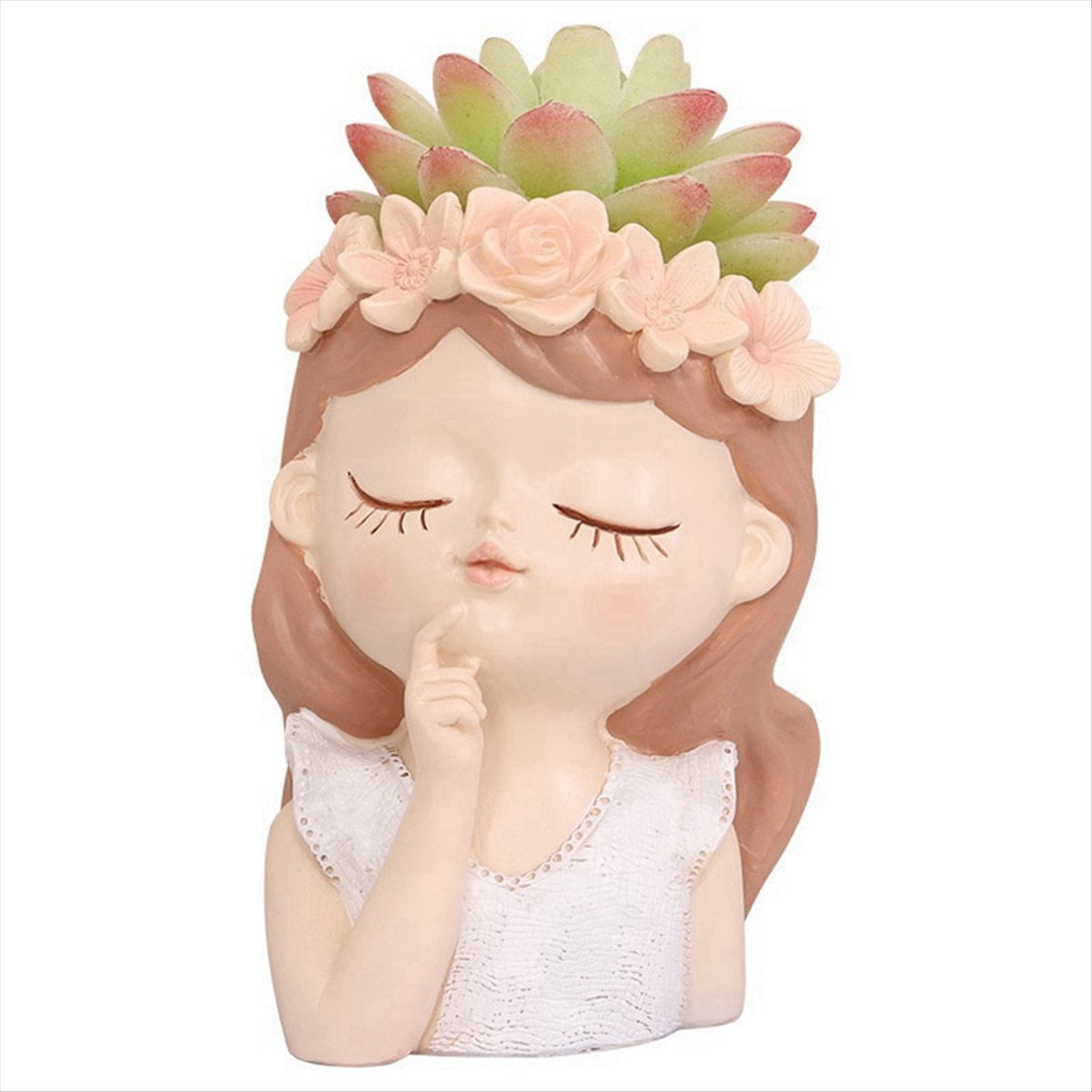 Cute Succulent Plant Pot with Drainage Hole Girl Face Planter Pot Big Resin Lady Head Planter Tall Flower Vases,2 x plant pots