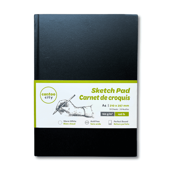 Cantoo City A4 Sketchbook, 160 g/m² Paper, 100 Pages, Black Hardcover