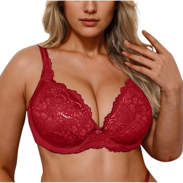 Posijego Everyday Bra for Women Underwire Bras Push up Lace V Neck Full Coverage Breathable Bralettes