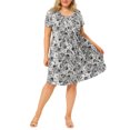 thumbnail image 1 of GRACE & GRANDEUR Robe Midi d'Été Plissée à Fleurs à Manches Courtes à Col Rond pour Femme Grande Taille2X Noir, 1 of 7