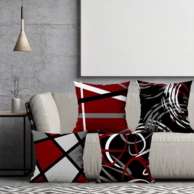 VONKY Red And Black Decorative Cushion Cover Add Of Color To Home Decor Breathable Polyester Stylish W0081-5