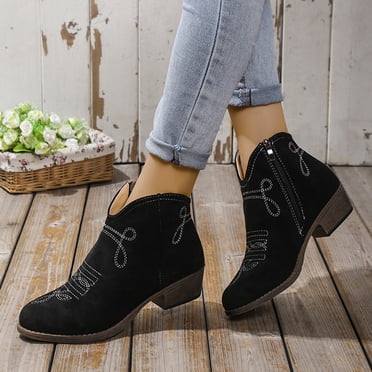 Bmisegm Bottes Doublées Femmes Largeur Grand Bottes Femmes Talon Carré Bottes Mode Bottines Courtes Confortables Talon Épais Suède Bottines Femmes Bottes pour Femmes Noir 9