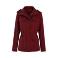 thumbnail image 3 of Innerwin Outwear Lapel Women Military Jacket Fall Solid Color Slim Fit Coat Wine Red S, 3 of 7