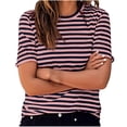 thumbnail image 2 of tarylea Hauts pour Femmes Manches Courtes Col Rond Chemises à Rayures à Blocs de Couleur Hauts Amples Décontractés d'Été Tendance Basiques Habillés, 2 of 6