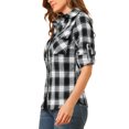 thumbnail image 4 of Unique Bargains Junior's Check Roll Up Sleeves Flap Pockets Brushed Shirt, 4 of 5