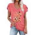thumbnail image 1 of Pompotops Femmes Été V-Cou Imprimé Floral Tops T-Shirts Casual Pétale Manches Chemisier, 1 of 5