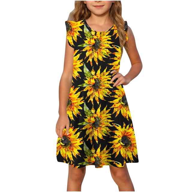 RXIRUCGD 2025 Vêtements d'Été pour Enfants Robe d'Été à Manches à Volants pour Filles 4-14T