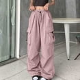 thumbnail image 2 of Yuyuzo Cargo Pants for Women High Waisted Elastic Drawstring Wide Leg Straight Lightweight Pants with Pockets, 2 of 6