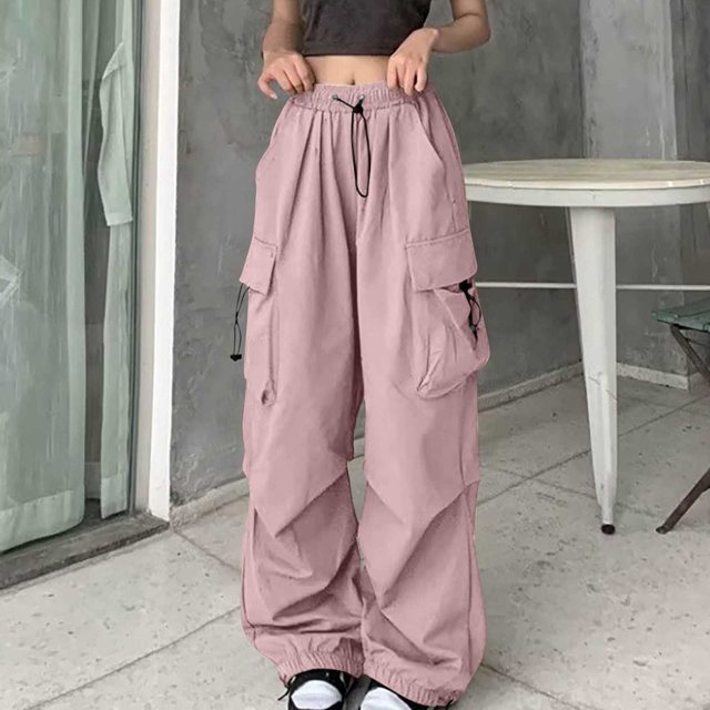 LSLJS Women's Casual Pants Cowboy Pocket Straight Cylinder Overalls Solid Color