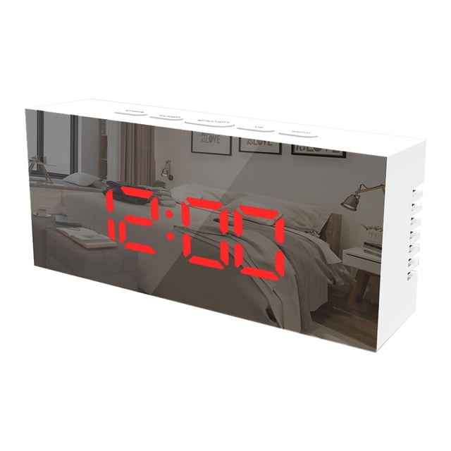 Lksixu Digital Alarm Clock With Large Screen LED Display With Makeup Mirror 3- Brightness USB Port For Home Decoration Wireless Charge Electronics for Home Office School