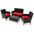 thumbnail image 2 of Costway 4 PCS Patio Furniture Set with Washable Cushions and Tempered Glass Coffee Table Red, 2 of 9