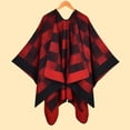 thumbnail image 2 of Gpaecead Women's Fall Classic Plaid Shawl - Jacquard Pattern Open Front Warm Cape Wrap Red, 2 of 4