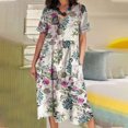 thumbnail image 1 of Robe d'Été pour Femmes 2024 Mode Grande Taille Sexy Vintage Col en V Manches Courtes Bouton Poche Robe Décontractée 50 % de Réduction Liquidation!, 1 of 7