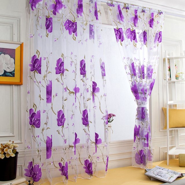 Fridja 1 PCS Vines Leaves Tulle Door Window Curtain Drape Panel Sheer Scarf Valances