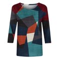 thumbnail image 4 of HKEJIAOI Chemises à Manches 3/4 pour Femmes Col Ras du Cou Blouse d'Été à Imprimé Floral m, 4 of 6