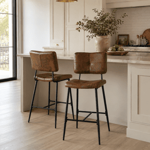 Homy Casa Rustic Vintage Bar Stools Set of 2, Brown Counter Height Chairs with Back and Black Metal Legs