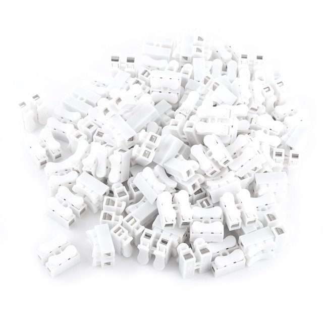 Quick Terminal, 100pcs Quick Splice Wire Terminals T-Tap Self-Stripping 10A 220V 2 Pin Push Quick Wire Cable Connector White Wiring Terminal Male Spade Disconnect Kit