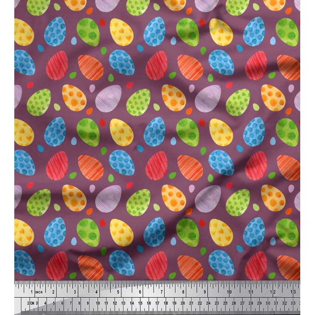 Soimoi Rayon Crepe Fabric Egg Easter Print Fabric by Yard 46 Inch Wide