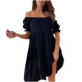 thumbnail image 1 of Robes Décontractées Femmes Flowy Dos Nu sur l'Épaule une Ligne Midi Robe Robes de Retour, 1 of 7
