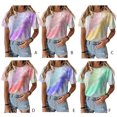thumbnail image 4 of Femmes T-shirt Col Rond Manches Courtes Cravate-Teintes Femmes Manches Courtes Imprimées Haut Décontracté, Rouge Vin, XL, 4 of 8