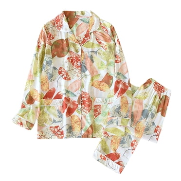 RKSTN Ensembles de Pyjama pour Femmes Coton à Imprimé Floral Manches Longues Boutons Hauts+pantalon Long Ensemble de Pyjama Tenue de Maison Deux Pièces Ensembles de Pyjama