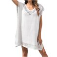 thumbnail image 2 of Économies d'Été EGNMCR Paréo de Maillot de Bain pour Femmes Mode pour Femmes Col Rond Manches Courtes Ample Ajouré Blouse de Plage pour Maillot de Bain, 2 of 6